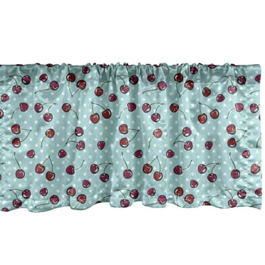 Ambesonne Cherry Window Valance, Fruit on Nostalgic Dots, 54" X 12", Vermilion Seafoam White