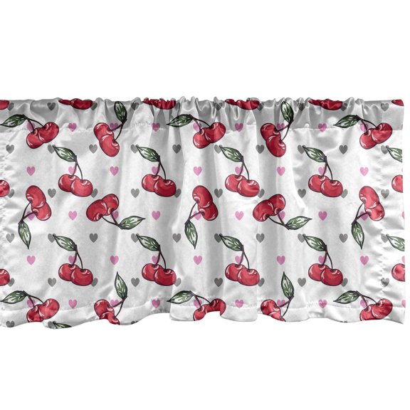 Ambesonne Cherry Window Valance, Fruits on Bicolour Hearts, 42" x 18", Dark Pink and Reseda Green