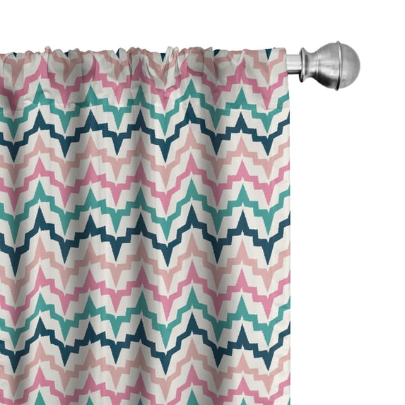 Ambesonne Chevron Window Curtains, Continuous Zigzag Colorful, Each 28" W x 84" L, Pastel Pink Dark Teal