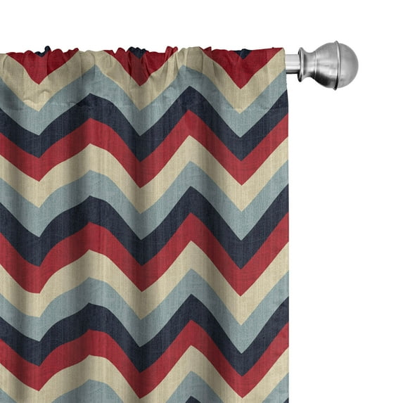 Ambesonne Chevron Window Curtains, Retro Abstract Stripes, Each 28" W x 95" L, Pale Blue Navy Blue
