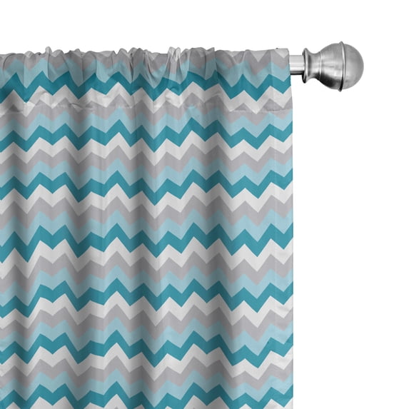 Ambesonne Chevron Window Curtains, Zigzag Tribal Design, Each 28" W x 84" L, Grey White Petrol Blue
