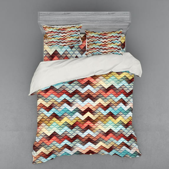 Ambesonne Chevron Bedding Set 4 Pcs, Ornate Baroque Floral, Queen, Multicolor