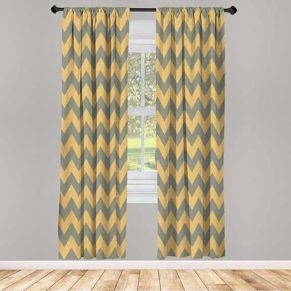 Ambesonne Chevron Curtains, Abstract Geometric Zigzag, Pair of 28"x84", Sand Brown