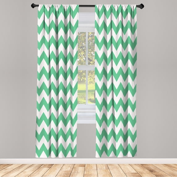 Ambesonne Chevron Curtains, Abstract Geometric Zigzag, Pair of 28"x84", Sea Green