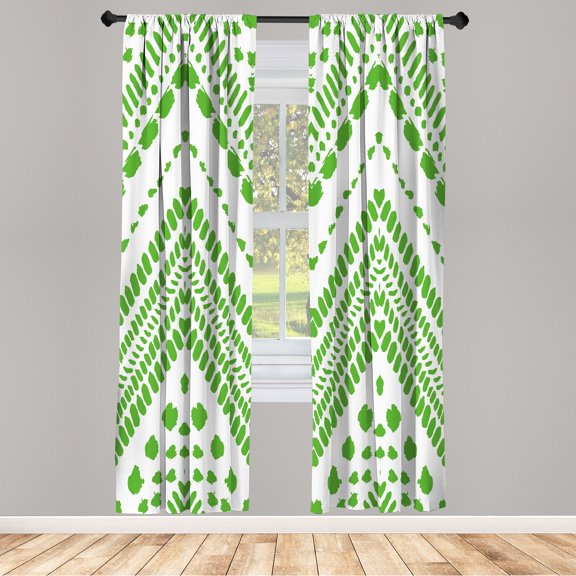 Ambesonne Chevron Curtains, Aztec Pattern Motif Print, Pair of 28"x63", Lime Green
