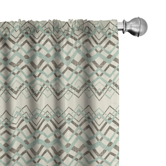 Ambesonne Chevron Curtains, Vintage Zigzag Lines, Pair of 28"x95", Almond Green Brown Cream