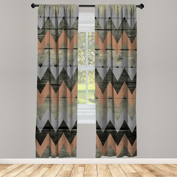 Ambesonne Chevron Curtains, Zig Zag Lines Pattern Art, Pair of 28"x63", Dark Sepia