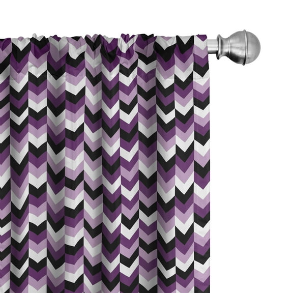 Ambesonne Chevron Curtains, Zig Zag Retro Arrows, Pair of 28"x95", Purple White Black