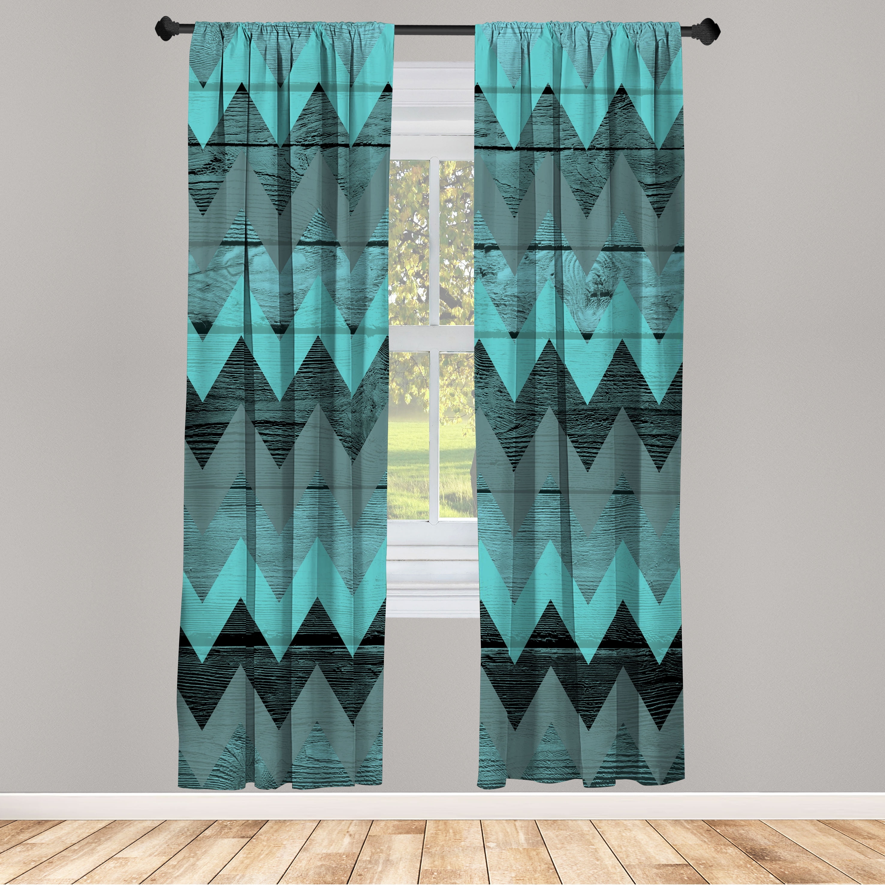 Chevron Light Blue and Gray Microfiber Rod Pocket Curtain Panels