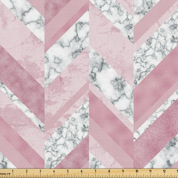 Ambesonne Chevron Fabric by the Yard, Marble Zigzag Pattern Art, 10 Yards, Dried Rose and Soft Pink