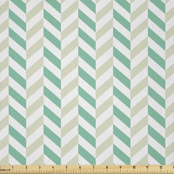 Ambesonne Chevron Fabric by the Yard Microfiber, Herringbone Springtime, 10 Yards, Sea Green Eggshell White