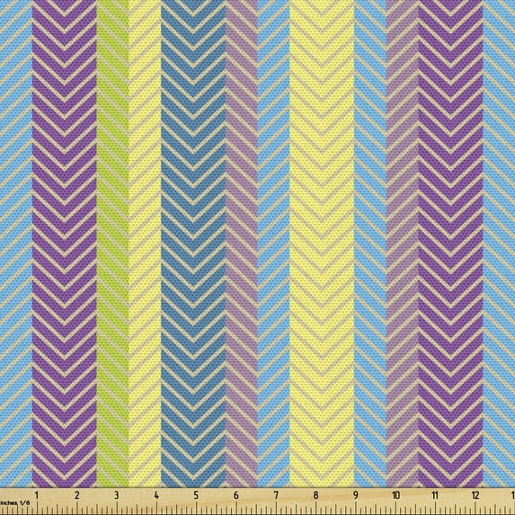 Ambesonne Chevron Fabric by the Yard Upholstery, Colorful Zigzag Lines, 1 Yard, Multicolor