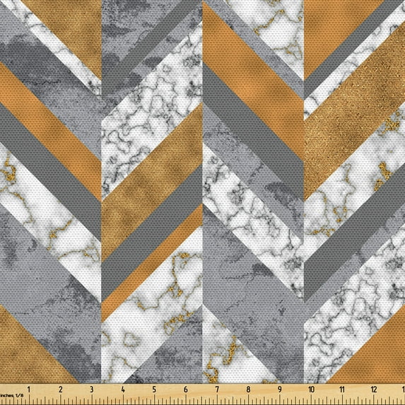 Ambesonne Chevron Fabric by the Yard Upholstery, Marble Pastel Zigzag Art, 2 Yards, Pale Caramel Grey and White