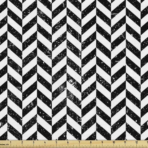 Ambesonne Chevron Fabric by the Yard Upholstery, Vintage Chevron Zigzags, 1 Yard, Black and White