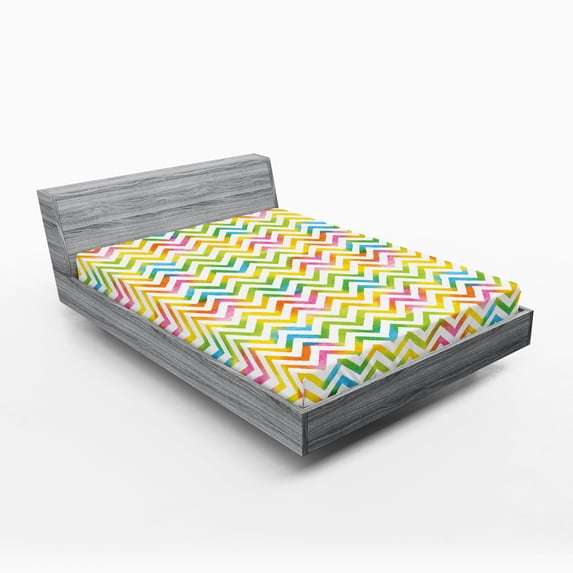 Ambesonne Chevron Fitted Sheet, Colorful Geometrical, Queen Size, Multicolor