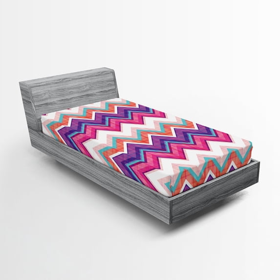 Ambesonne Chevron Fitted Sheet, Colorful Groovy Art, Twin Size, Multicolor