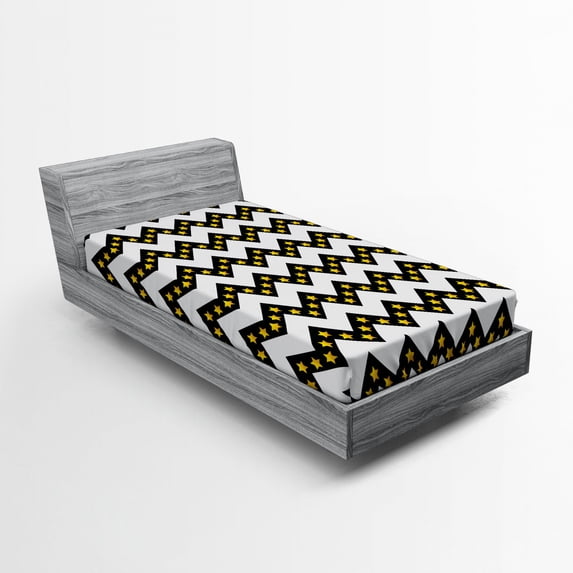 Ambesonne Chevron Fitted Sheet, Parallel Striped Lines, Twin Size, White Yellow
