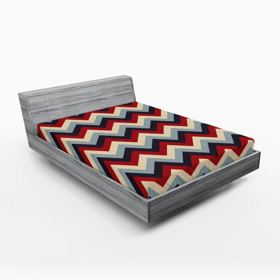 Ambesonne Chevron Fitted Sheet, Retro Abstract Stripes, Full Size, Pale Blue Navy Blue