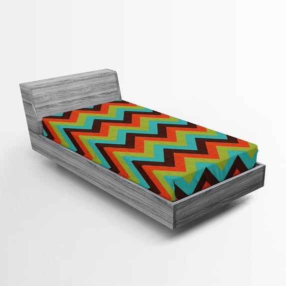 Ambesonne Chevron Fitted Sheet, Royal, Twin XL Size, Multicolor