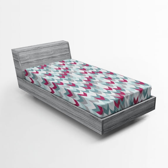 Ambesonne Chevron Fitted Sheet, Symmetric Stripes Arrow, Twin Size, Turquoise Pale Grey