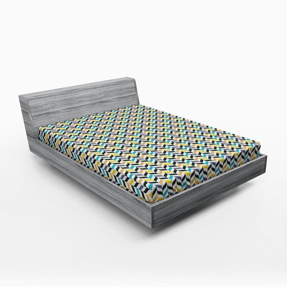 Ambesonne Chevron Fitted Sheet, Vertical Herrigbone, Queen Size, Multicolor