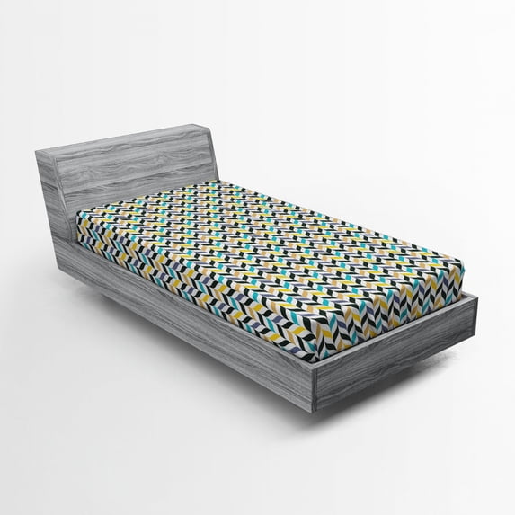 Ambesonne Chevron Fitted Sheet, Vertical Herrigbone, Twin XL Size, Multicolor