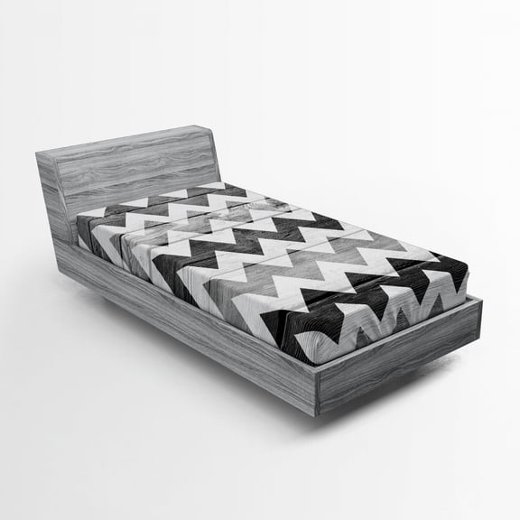Ambesonne Chevron Fitted Sheet, Wood Texture Pattern, Twin XL Size, Pale Grey White and Grey