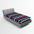 thumbnail image 1 of Ambesonne Chevron Fitted Sheet, Zigzag Colorful Twisty, Twin XL Size, Pink Sky Blue Black, 1 of 2