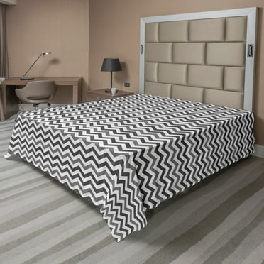 Ambesonne Chevron Flat Sheet, Gradient Greyscale Zigzag, Full Size, Pearl Grey