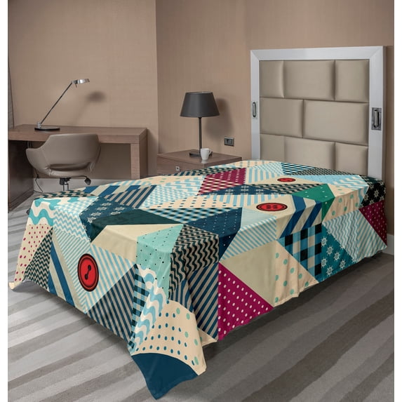 Ambesonne Chevron Flat Sheet, Vintage Patchwork Art, Twin Size, Multicolor