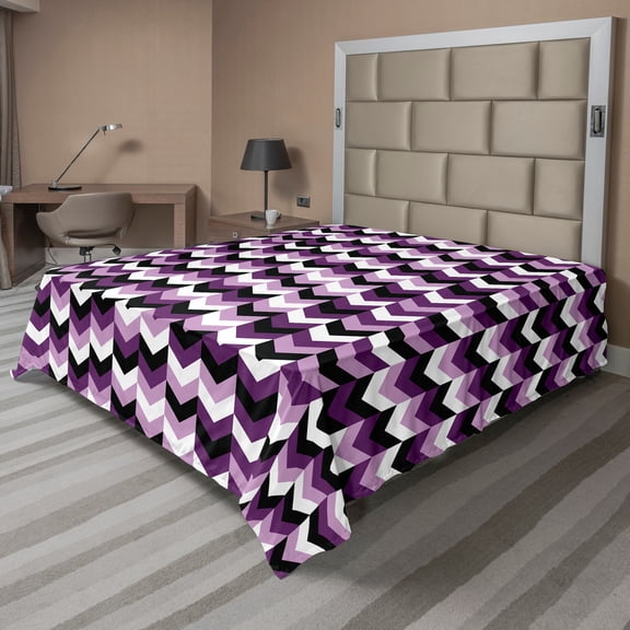 Ambesonne Chevron Flat Sheet, Zig Zag Retro Arrows, Queen Size, Purple White Black