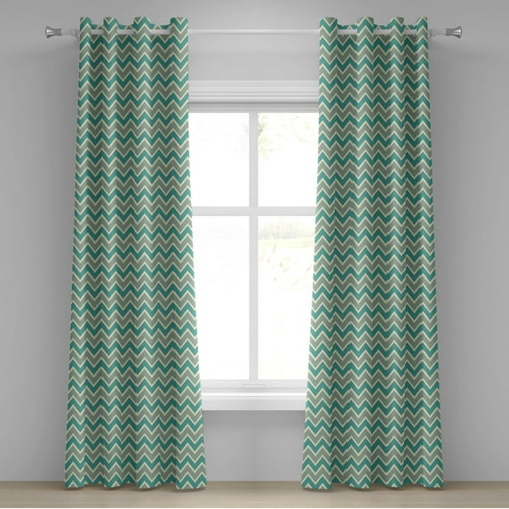 Ambesonne Chevron Grommet Curtain, Angular Stripes Pattern, 50" x 108", Pale Sage Green Beige