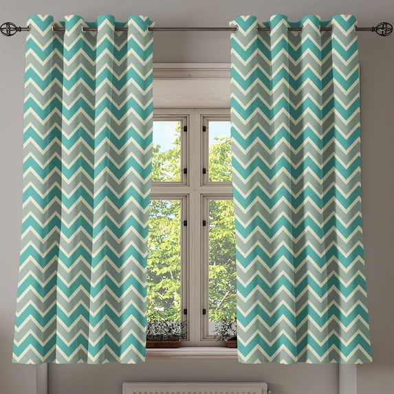 Ambesonne Chevron Grommet Curtain, Angular Stripes Pattern, 50" x 54", Pale Sage Green Beige