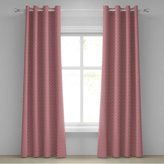 Ambesonne Chevron Grommet Curtain, Classical Simple Chevron, 50" x 108", Dark Coral White