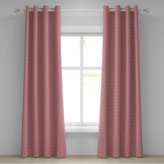 Ambesonne Chevron Grommet Curtain, Classical Simple Chevron, 50" x 120", Dark Coral White