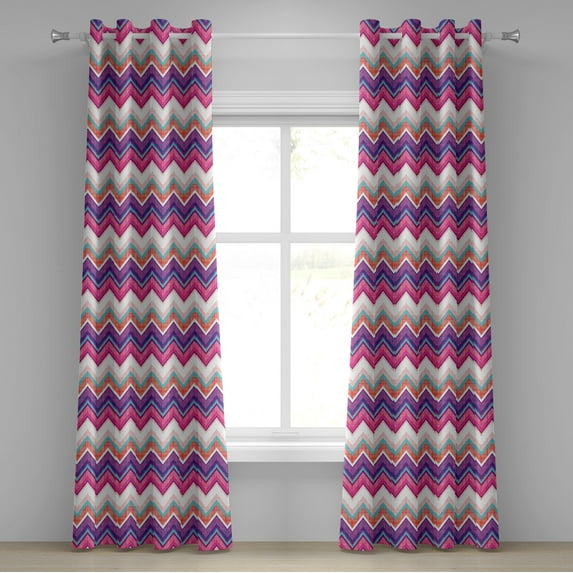 Ambesonne Chevron Grommet Curtain, Colorful Groovy Art, 50" x 72", Multicolor