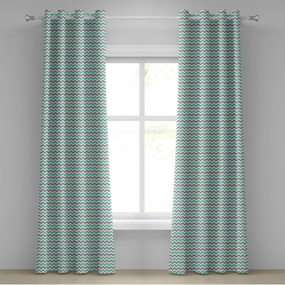 Ambesonne Chevron Grommet Curtain, Geometric Wavy Zigzag, 50" x 96", Seafoam Grey White