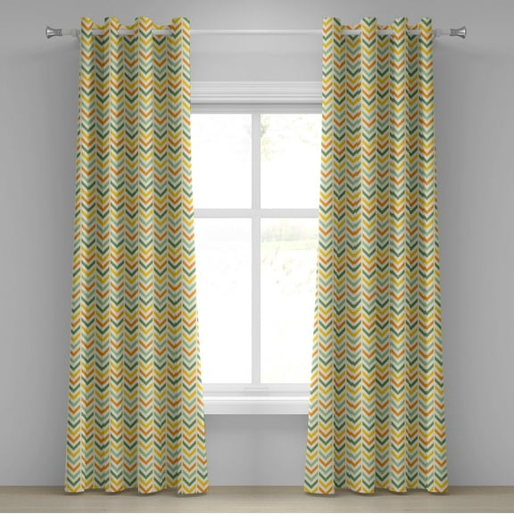 Ambesonne Chevron Grommet Curtain, Retro Zigzags Vertical, 50" x 96", Green Yellow Orange