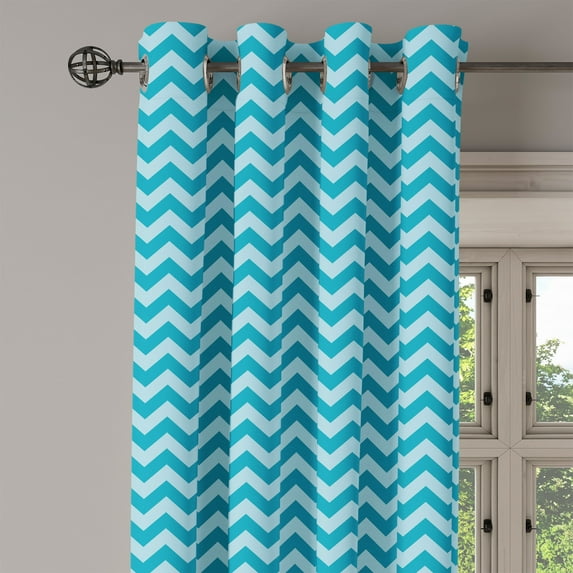 Ambesonne Chevron Grommet Curtain Single Panel, Sea Colored Zigzags, 50"x60", Teal Pale Blue
