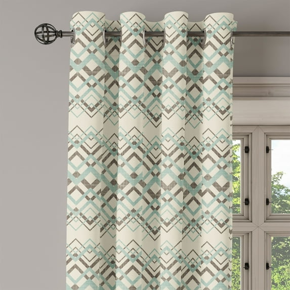 Ambesonne Chevron Grommet Curtain Single Panel, Vintage Zigzag Lines, 50"x60", Almond Green Brown Cream