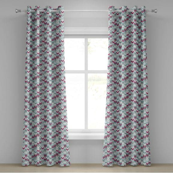 Ambesonne Chevron Grommet Curtain, Symmetric Stripes Arrow, 50" x 84", Turquoise Pale Grey