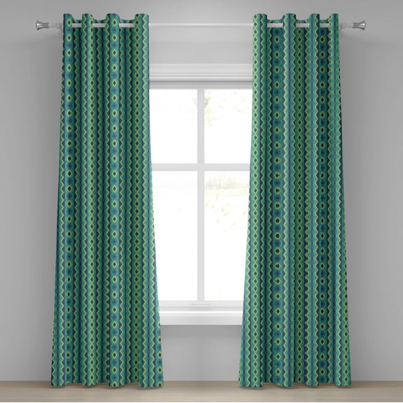 Ambesonne Chevron Grommet Curtain, Vintage Geometrical, 50" x 96", Pale Green Sea Green
