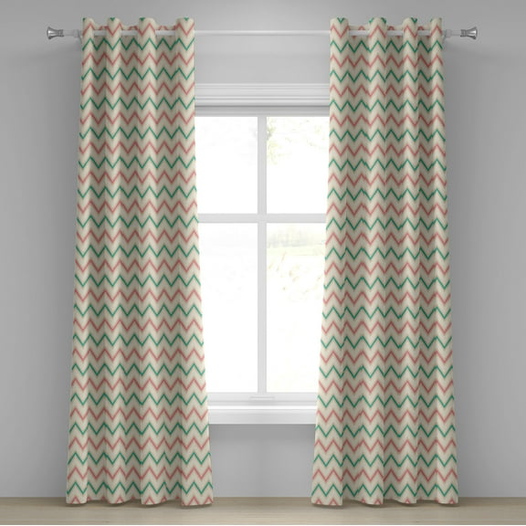 Ambesonne Chevron Grommet Curtain, Vintage Insignia, 50" x 96", Pink Cream Green