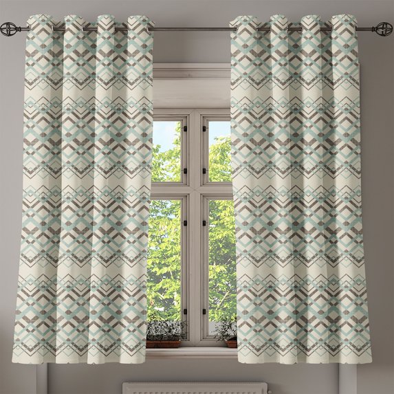 Ambesonne Chevron Grommet Curtain, Vintage Zigzag Lines, 50" x 54", Almond Green Brown Cream