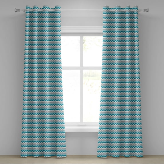 Ambesonne Chevron Grommet Curtain, Zigzag Tribal Design, 50" x 120", Grey White Petrol Blue