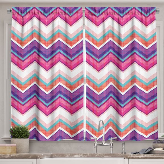 Ambesonne Chevron Kitchen Curtains, Colorful Groovy Art, 55"x36", Multicolor