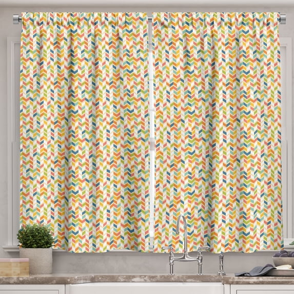Ambesonne Chevron Kitchen Curtains, Rainbow Angled Stripes, 55"x39", Multicolor
