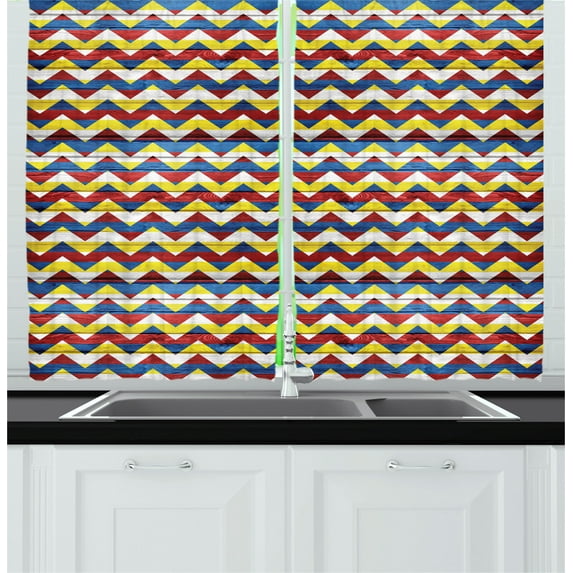 Ambesonne Chevron Kitchen Curtains, Retro Coat of Arms, 55"x45", Blue Green Red