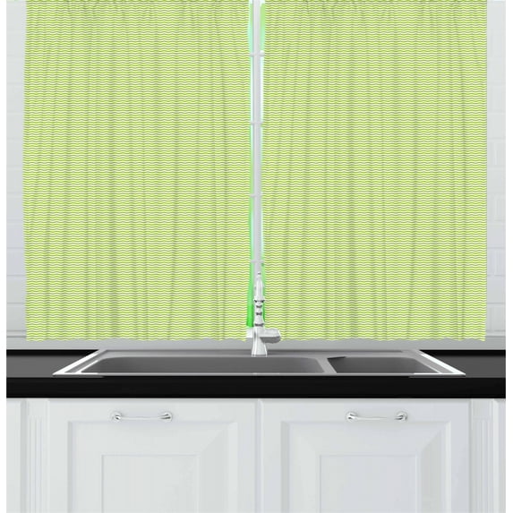 Ambesonne Chevron Kitchen Curtains, Zigzag Lines in Green Tones, 55"x39", Pale Green and White