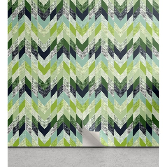 Ambesonne Chevron Peel & Stick Wallpaper for Home, Modern Herringbone Spots, 13"x36", Seafoam Green and Dark Blue